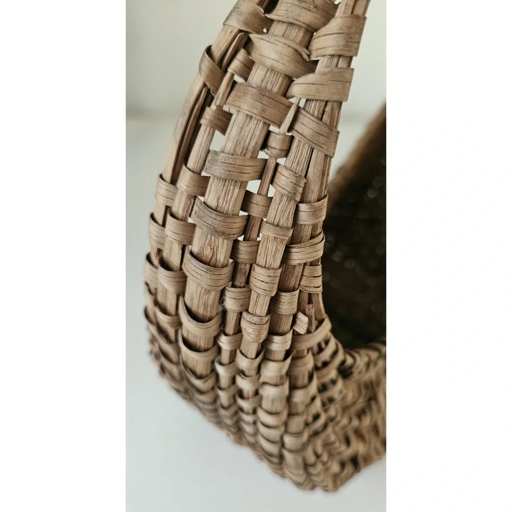Antique French Style Harvest Basket Woven Round Handle